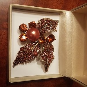 Crystal Leaf Brooch